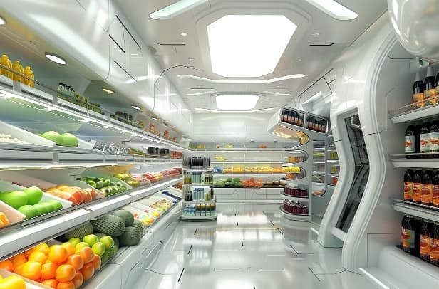 A concept grocery. Speculative products staged on the shelf, so you can react to them today.
